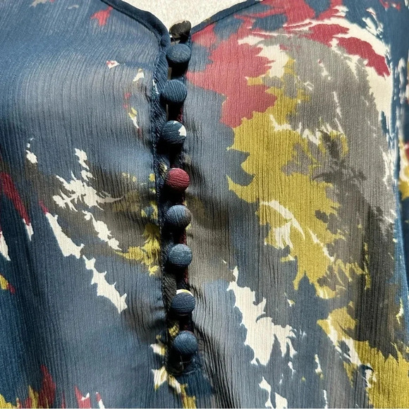 Liz Claiborne women's 1X blue floral sheer 3/4 sleeve blouse - Picture 6 of 6